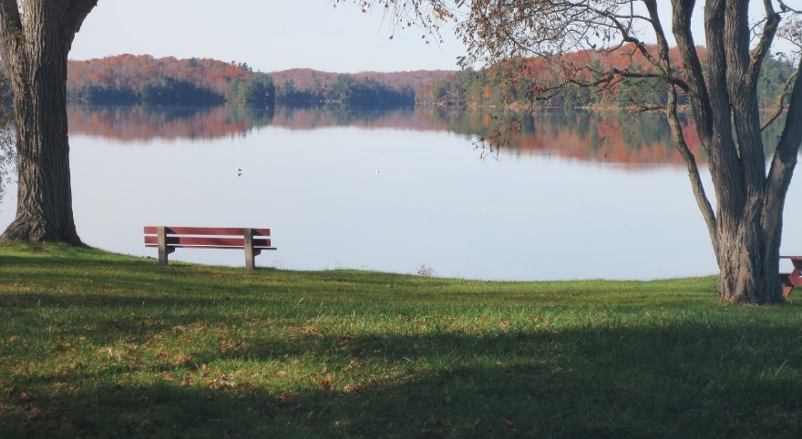 Autumn trees reflected in Sharbot Lake